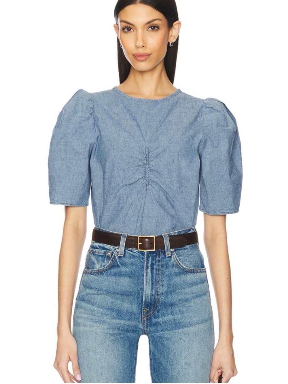 Nation LTD Blue Puff-Sleeve Cecily Baby Doll Women's Top NWT